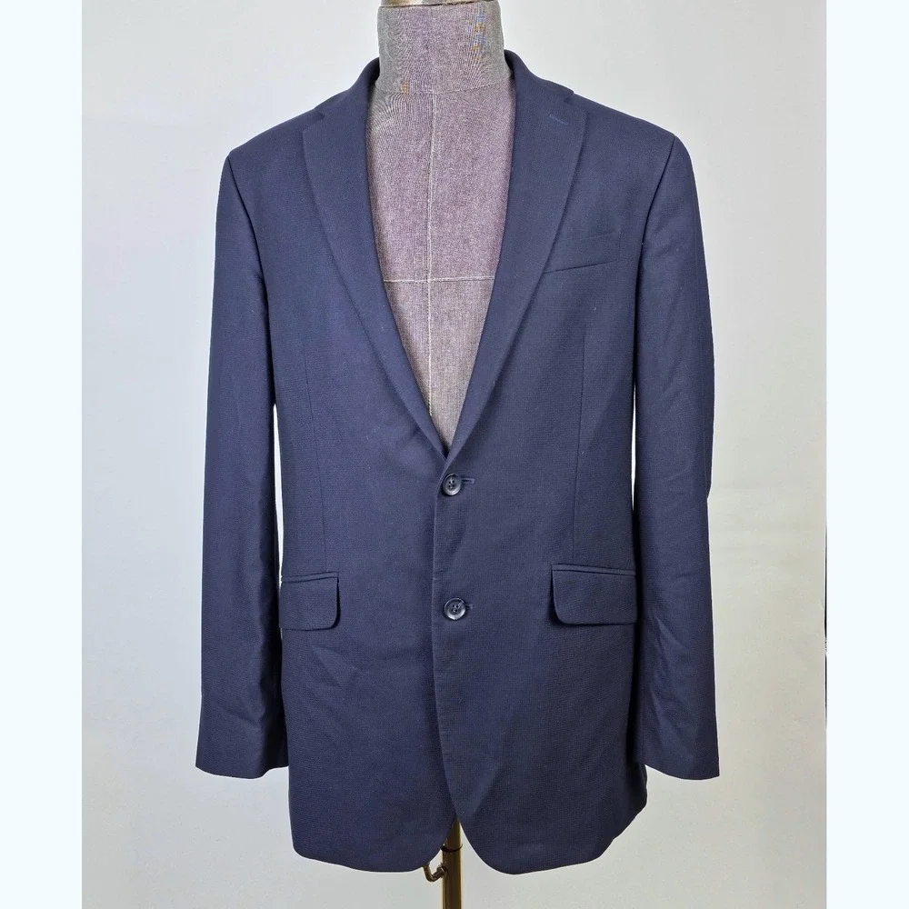 Kenneth Cole Reaction 2 Piece Suit Mens 40L Navy Blue Pants 34x32‎ Polished NWT